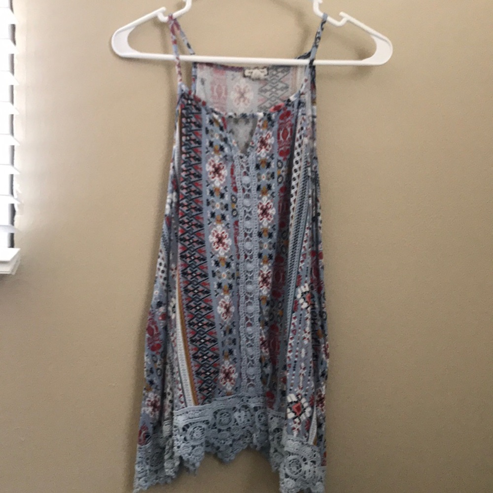 Blue multi-colored tank top Med
